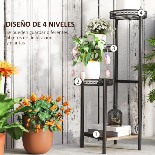 Soporte para Plantas de 4 Niveles Soporte de Acero para Macetas Interior y Exterior 25x25x80 cm Negro [6]