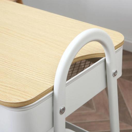 Carrito de Cocina con 3 Cestas de Acero y 1 Placa de Cubierta para Comedor Sala Baño 45x31x79,4 cm Blanco [6]