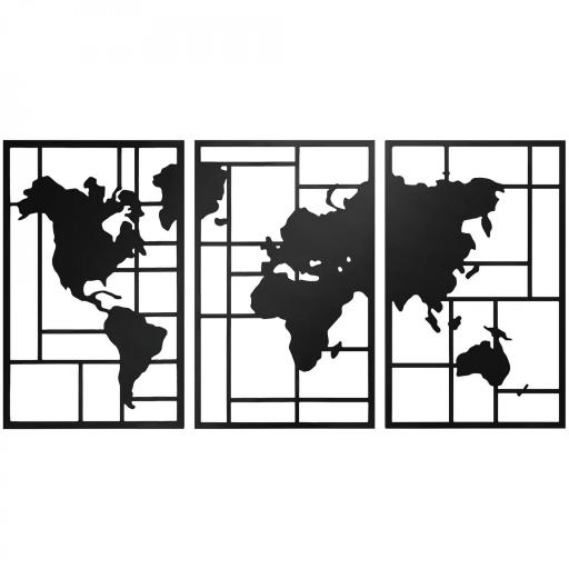 Decoración de Metal para Pared de Mapa Mundial de 3 Piezas para Salón Dormitorio Pasillo Negro [9]