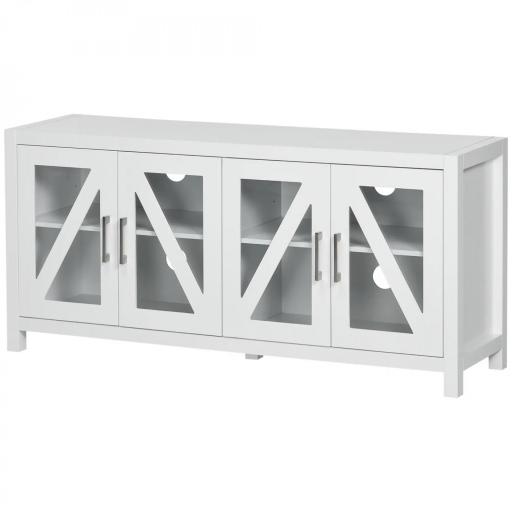 Mueble TV de Salón Mesa para Televisores de hasta 58" con 4 Puertas de Vidrio Estantes Ajustables 130x35x60 cm Blanco [8]