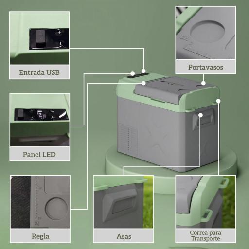 Nevera Portátil Eléctrica 24,2L Refrigerador de Coche 12V-220V -20℃ a +20 ℃ con Pantalla Luz LED 60,2x33,4x41,4 cm Gris [3]