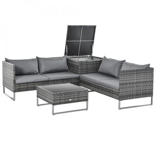 Conjunto de 4 Muebles de Jardín de Ratán con 2 Sofás Dobles Mesa Central Mesa con Arcón Cojines Extraíbles para Terraza Exterior 132x69x64 cm Gris [8]