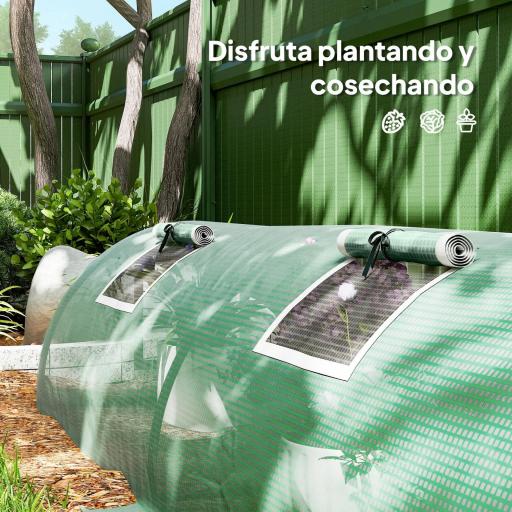 Invernadero Pequeño para Cultivo de Plantas con 5 Ventanas Marco de Acero y Cubierta de PE Anti-UV 300x80x45 cm Verde [2]