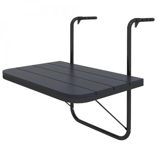 Mesa Colgante para Balcón Plegable de Aluminio con Altura Ajustable en 4 Niveles Carga 25 kg 60x40x55-64 cm Negro [9]