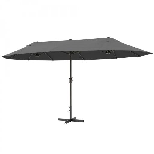 Sombrilla Doble para Jardín 455x265x238 cm Parasol Grande con Manivela Manual Resistente al Agua Protección Solar Gris [9]