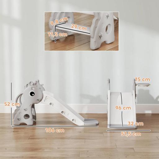 Tobogán Infantil con Diseño de Jirafa Canasta y Escalera para Niños de 1-3 Años para Interior 106x51,5x52 cm Gris [1]