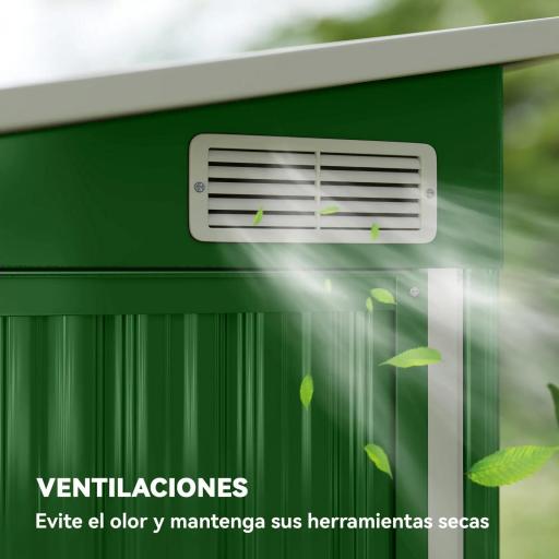 Cobertizo de Jardín Exterior 2,7 m² 234x132x185 cm con Triple Puerta Cerradura y Ranuras de Ventilación Verde [3]