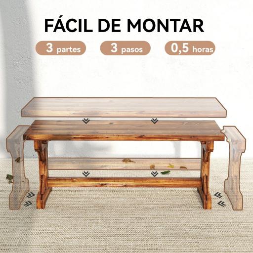 Banco de Jardín de Madera Banco Rústico Exterior de 2 Plazas con Base en Forma de X Carga 240kg 114x40x46cm Carbonizado [3]