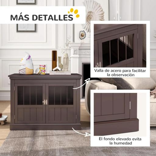 Jaula para Perros Pequeños Mesa Auxiliar Moderna con 3 Puertas Francés con Cierre Magnético 78x53x59,3 cm Café [4]