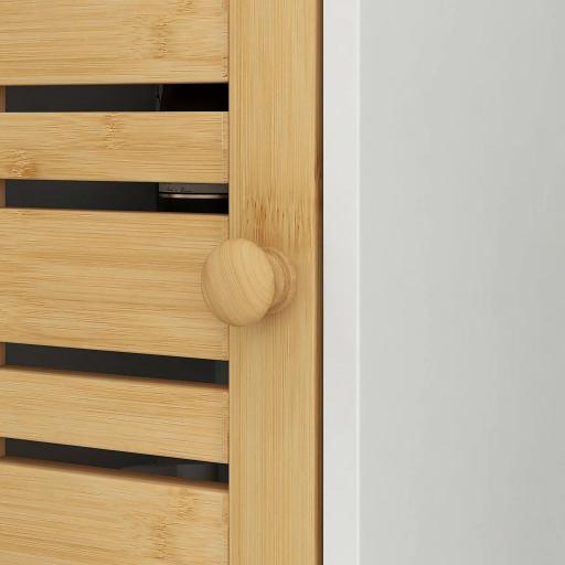 Mueble Auxiliar de Baño con Portarrollos de Papel Estantes Ajustable y Puerta de Bambú 21x17x78 cm Blanco y Natural [3]
