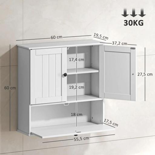 Armario de Baño de Pared Rústico con Estante Ajustable Doble Puerta y Puerta Abatible 60x19,5x60 cm Blanco [1]