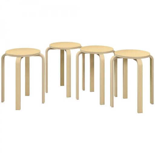 Juego de 4 Taburetes Apilables Taburetes de Madera Redondos Carga 120 kg para Cocina Salón Ø40x45 cm Madera Natural [9]