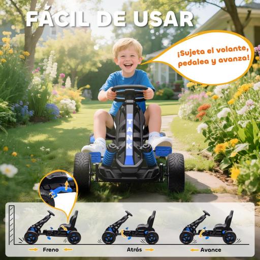 Kart Pedales para Niños de +3 Años con Embrague Automático Freno Ruedas Antideslizantes de EVA y Marco Metálico Azul [2]