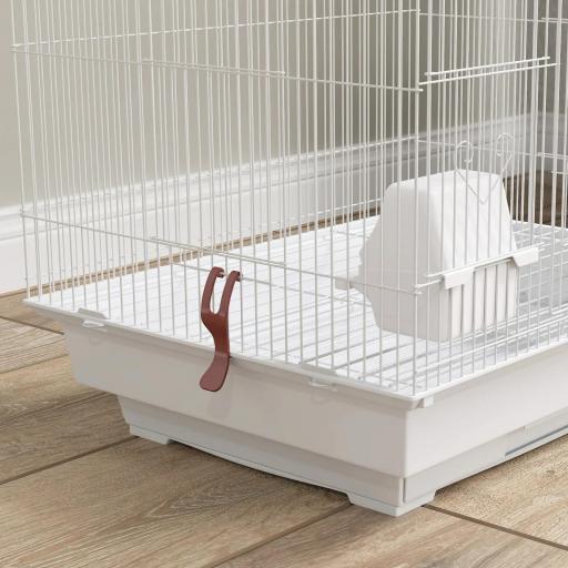 Pajarera con Múltiples Puertas 4 Comederos 3 Perchas Columpio Escaleras y Bandeja Extraíble 46x36x100 cm Blanco [6]