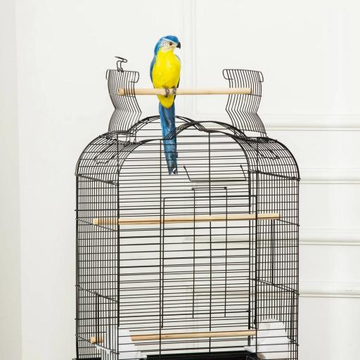 Jaula para Pájaros con Soporte Jaula de Aves Canarios con 4 Ruedas Techo Abrible 2 Comederos 3 Perchas Bandeja Extraíble y Estante Inferior 46x36x130 cm Negro [2]