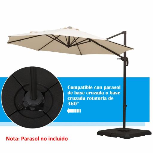 Set de 4 Piezas Soporte de Parasol Base para Sombrilla Terreza o Jardín Rellenable de 80 kg de Agua o 120 kg de Arena Estable 100x100x9,5 cm Negro [6]