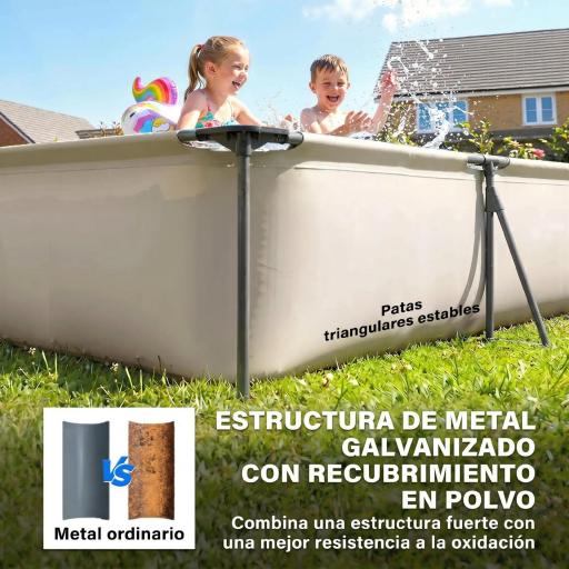 Piscina Desmontable Tubular 394,5x208,3x80,5 cm 6075 L con Marco Metálico Parche de Reparación sin Depuradora Gris [4]