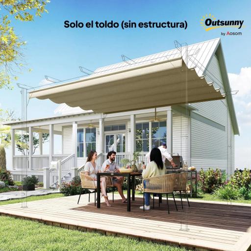 Techo de Repuesto Retráctil 3,5x2,6 m para Marco de 4x3 m Toldo de Tela Solo para Cenador Jardín con 10 Orificios Beige [8]
