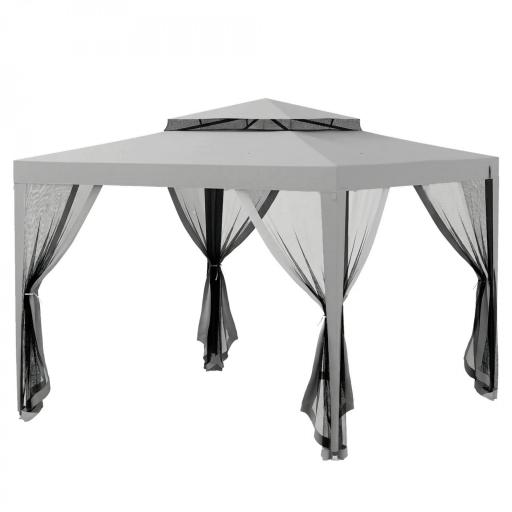 Carpa de Jardín 3x3 m Cenador Gazebo con 4 Mosquiteras Laterales Techo Doble 8 Orificios de Drenaje Marco de Metal Gris [9]