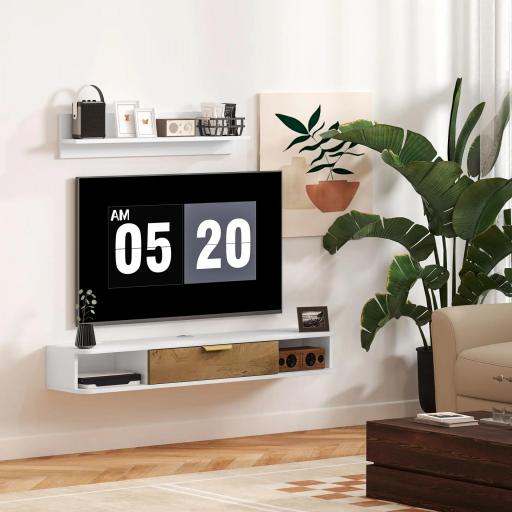Conjunto Mueble TV y Estante de Pared con Armario y Compartimentos Abiertos Organización de Espacio y Montaje en Pared