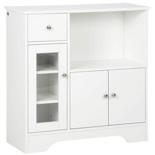 Aparador de Cocina Moderno con Puerta de Vidrio Mueble Auxiliar de Almacenaje para Comedor 80x30x82 cm Blanco [4]