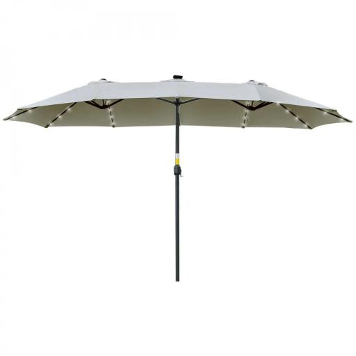 Sombrilla Doble 450x265x240 cm con 48 Luces LED Manivela Protección Solar para Terraza Balcón Piscina Gris Claro [8]