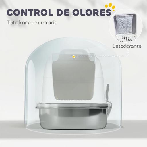 Arenero para Gatos de Acero Inoxidable XL con Tapa Abatible Laterales Altos Entrada Superior Pala Blanco [6]