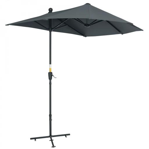 Parasol de Terraza 200x190x240 cm con Manivela Poste de Acero y Base Cruzada Anti-UV para Terraza Balcón Gris [8]
