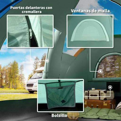Tienda de Acampada para 5-6 Personas Impermeable 3000mm+ con Bolsa de Transporte y Gancho 455x220x180 cm Verde [6]