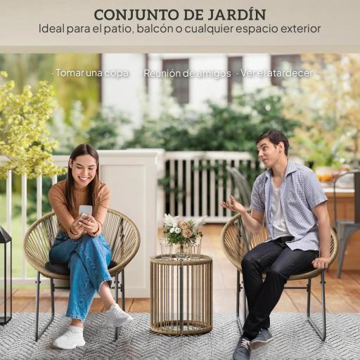 Juego de 2 Sillas y Mesa de Ratán con Cojines Acolchados y Encimera de Vidrio para Balcón Terraza Natural [2]