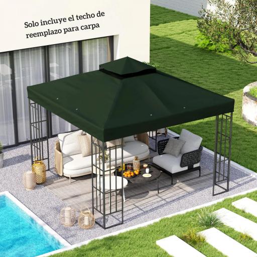 Toldo de Recambio 3x3 m con Techo Doble con Orificios de Drenaje y Protección UPF30+ Verde Solo Toldo NO Incluye Marco