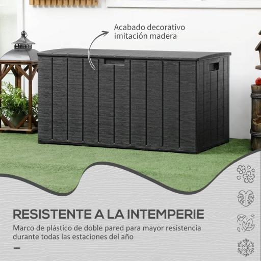 Baúl de Exterior 366L Arcón para Jardín de Plástico de Doble Pared con Ruedas y Asas 122,4x62x64,5 cm Negro [4]