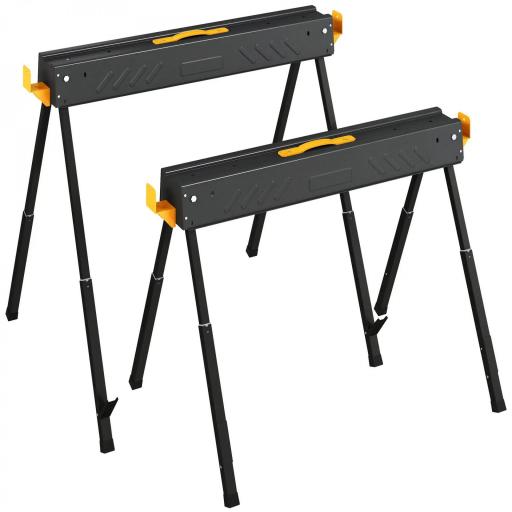 Set de 2 Caballetes para Sierra Plegables Altura Ajustable para Madera 2x4 con Asa Ganchos Soporta hasta 500 kg Negro [9]