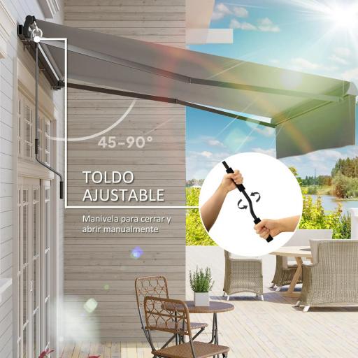 Toldo Manual Retráctil para Jardín con Manivela Protección UV Estructura de Metal y Aluminio 295x200 cm Gris [3]