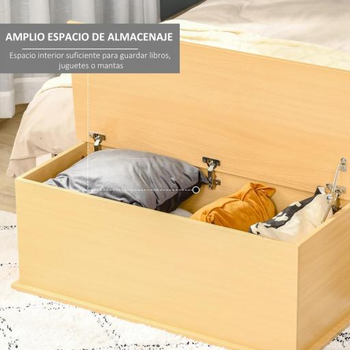 Baúl de Almacenamiento de Madera Taburete para Almacenaje con Tapa para Dormitorio Salón Carga Max. 120 kg 100x40x40 cm Natural [3]