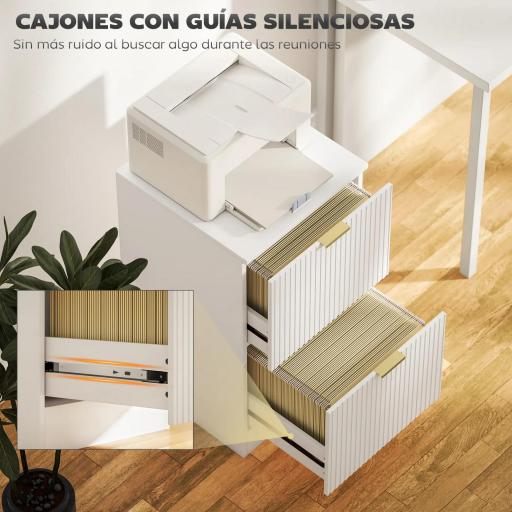 Cajonera de Escritorio con 2 Cajones Frentes Acanalados Mueble Archivador para Tamaño A4 o Carta 40x40x71 cm Blanco [6]