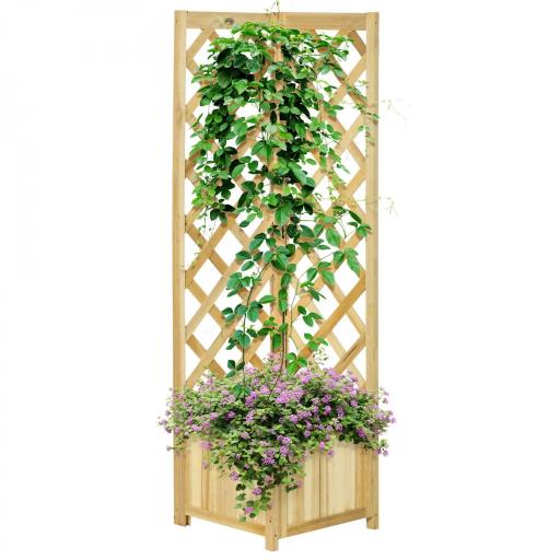Jardinera con Enrejado de Madera Macetero Exterior para Esquina para Plantas Trepadoras 40x40x145 cm Natural [8]