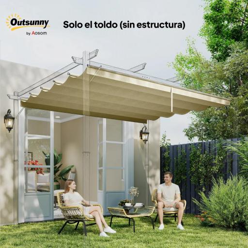Techo de Repuesto Retráctil 3,5x2,6 m para Marco de 4x3 m Toldo de Tela Solo para Cenador Jardín con 10 Orificios Beige [3]