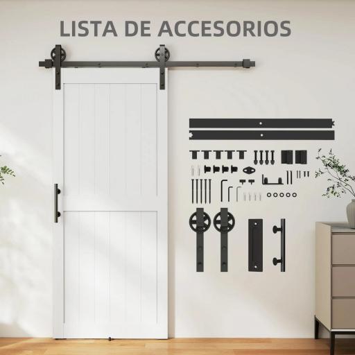 Puerta Corredera de Granero con Herrajes Manija Rodillo y Guía de Suelo Mejorados para Baño Salón 91,5x213,4 cm Blanco [9]