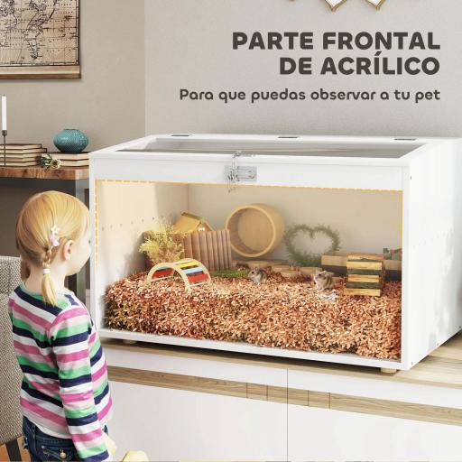  Jaula para Hámster Casa para Animales Pequeños con Tapa Abatible y Ventana de Acrílico Transparente 80x50x50 cm Blanco [4]