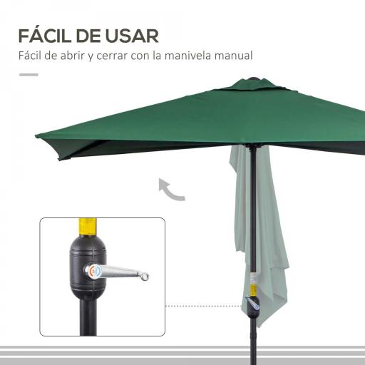 Parasol para Pared 230x130x245 cm Media Sombrilla con Manivela Protección UV 30+ Impermeable Verde [5]