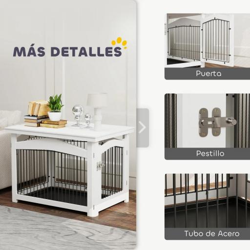 Jaula para Perros Medianos 3 en 1 con Puerta Tapa Superior Desmontable y Bandeja Extraíble 82,5x57,5x59,5 cm Blanco [5]