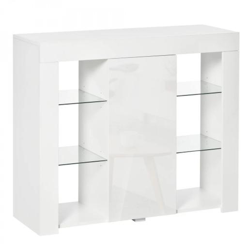 Aparador Moderno con Luces LED Mueble Buffet con 1 Puerta de Alto Brillo Cierre a Presión Estantes Ajustables y Control Remoto 97x35x83 cm Blanco [6]