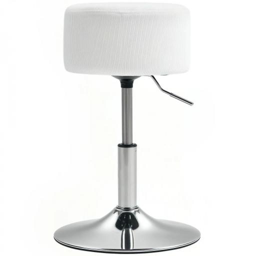 Taburete de Cocina Regulable en Altura 52-66 cm Tapizado en Pana Giratorio en 360° Blanco [8]