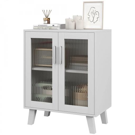 Aparador de 2 Puertas Aparador de Salón con 2 Estantes Puertas Transparentes para Cocina Entrada Blanco 61x35x75 cm [9]