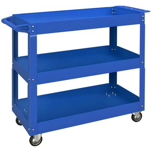 Carro de Taller de Acero con 3 Estantes de Almacenamiento y Asa Lateral Carga 150 kg 83x35,3x76 cm Azul [7]