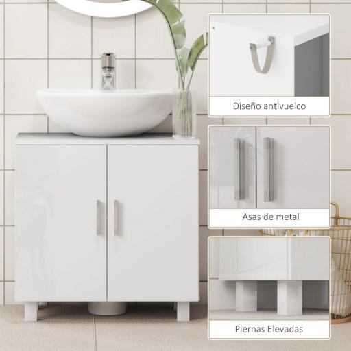 Mueble para Debajo del Lavabo con 2 Puertas 2 Estantes y Sistema Antivuelco para Cuarto Baño 60x35x60 cm Blanco [1]