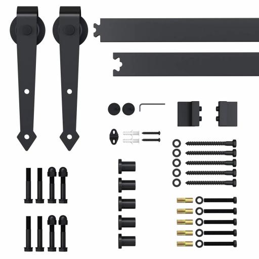 Herraje para Puerta Corredera 200 cm Tipo Flecha Kit de Accesorios para Puerta Corrediza Granero de Madera Negro [3]