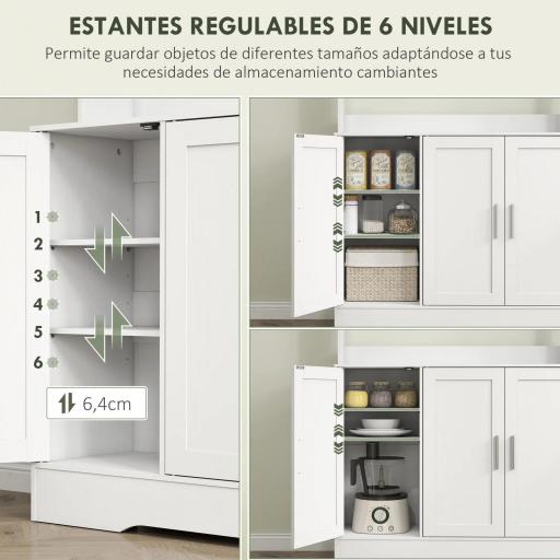 Alacena de Cocina con 2 Puertas de Vidrio Encimera Amplia para Microondas Estantes Ajustables Blanco [5]