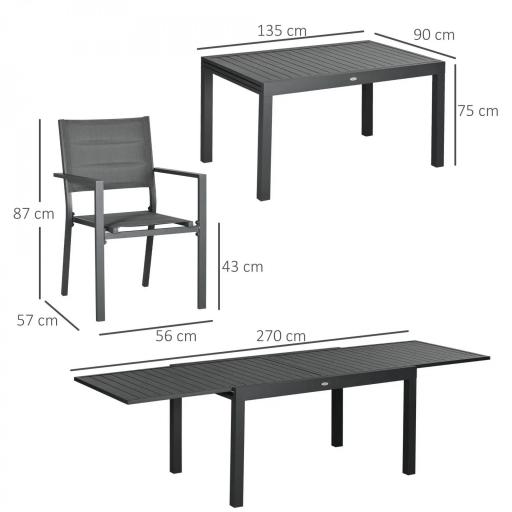 Juegos de Comedor de Jardín con Marco de Aluminio Mesa Extensible y 8 Sillas Apilables para Terraza Patio Gris [1]